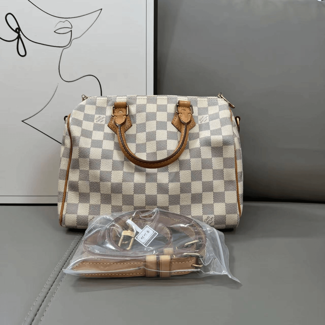 95新 LouisVuitton/路易威登 白棋盘格speedy25斜挎包/79307243