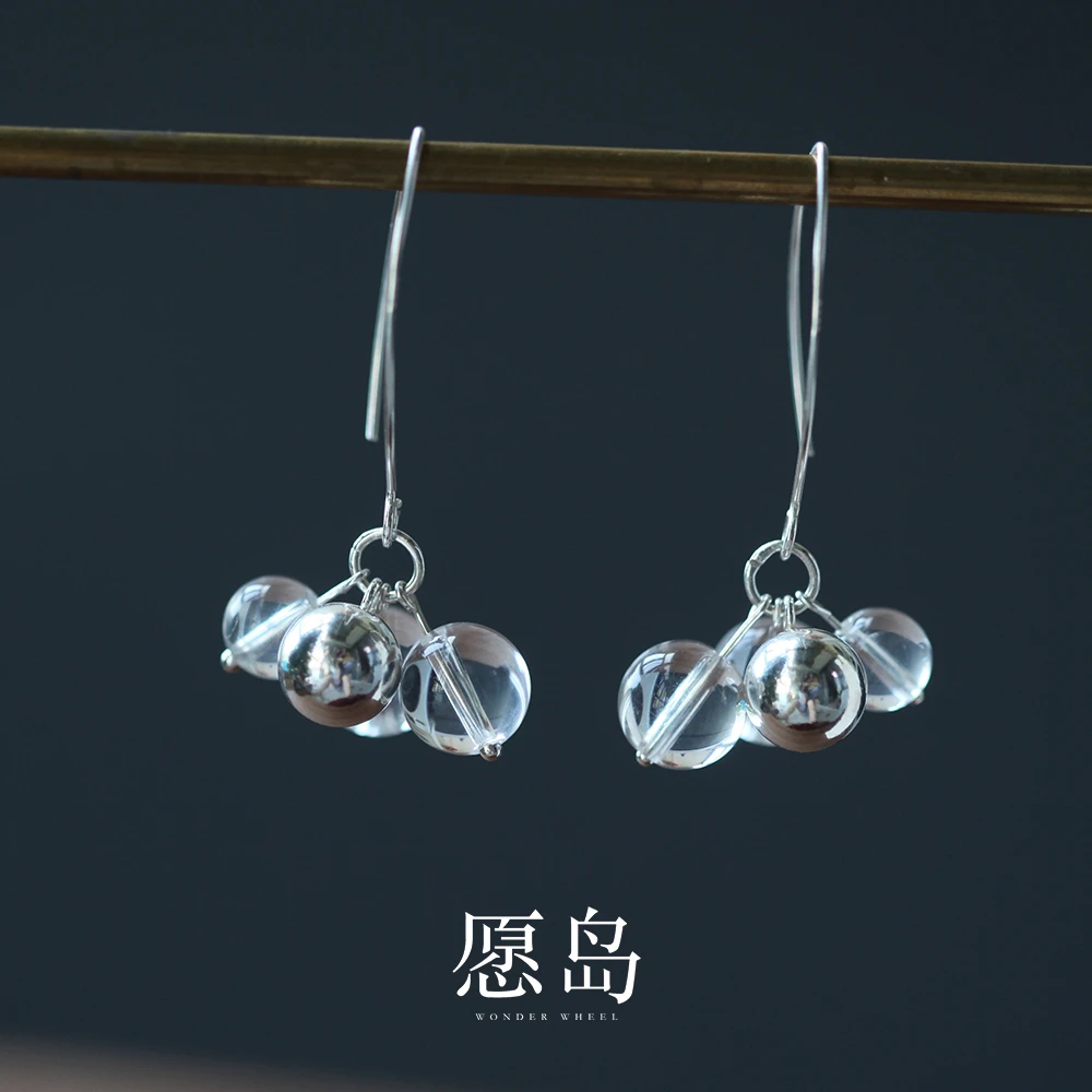 愿岛 925银珐琅耳饰 法式原创清冷大自然透明不规则耳钩EH1640