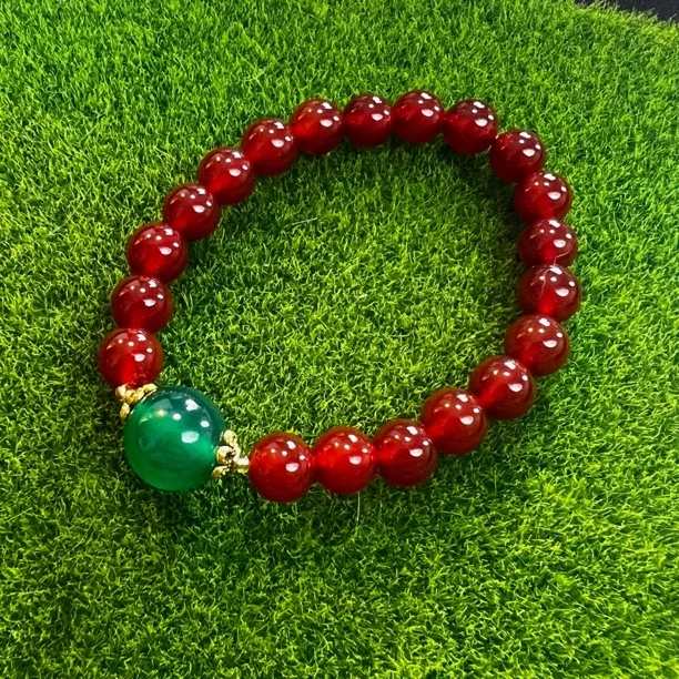 愿岛 铜合金珐琅手链 法式复古大自然石串珠红色本命年手串SL900