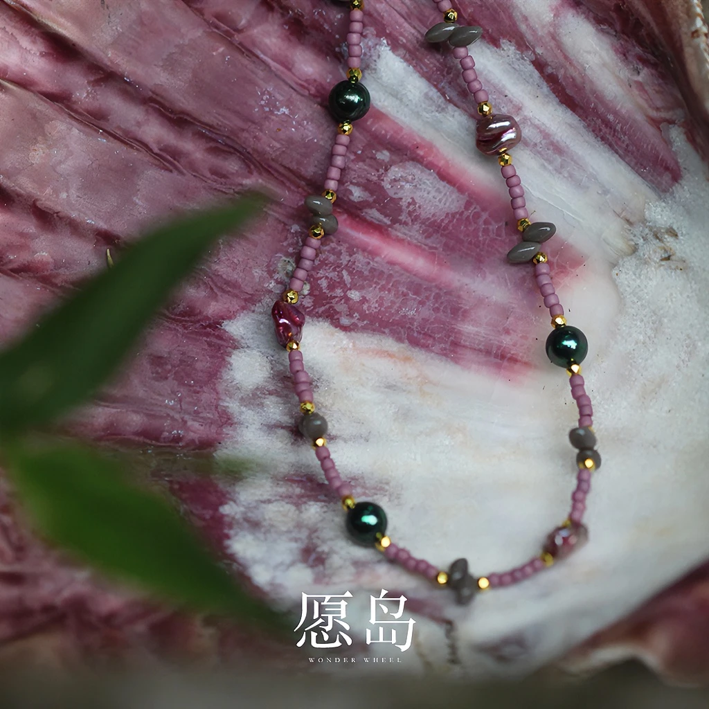 愿岛 铜合金珐琅项链 法式复古原创设计大自然巴洛克项链XL862