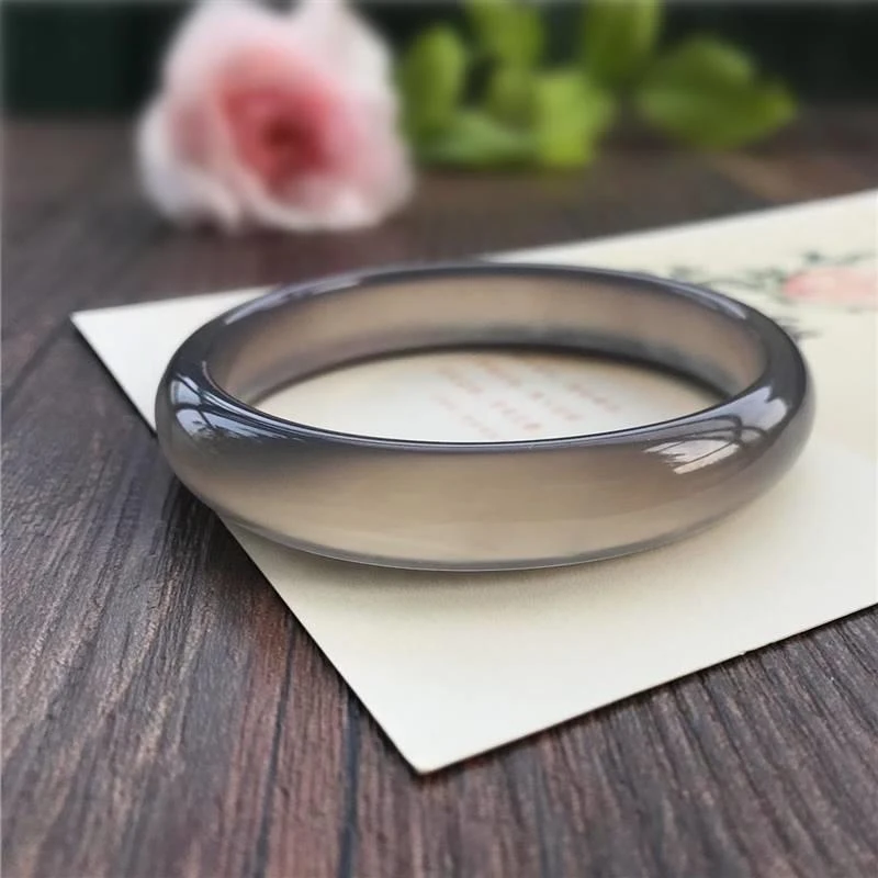 灰色玛瑙玉髓烟手镯扁条玛瑙复古镯子冰透（多样性发货任选其一）