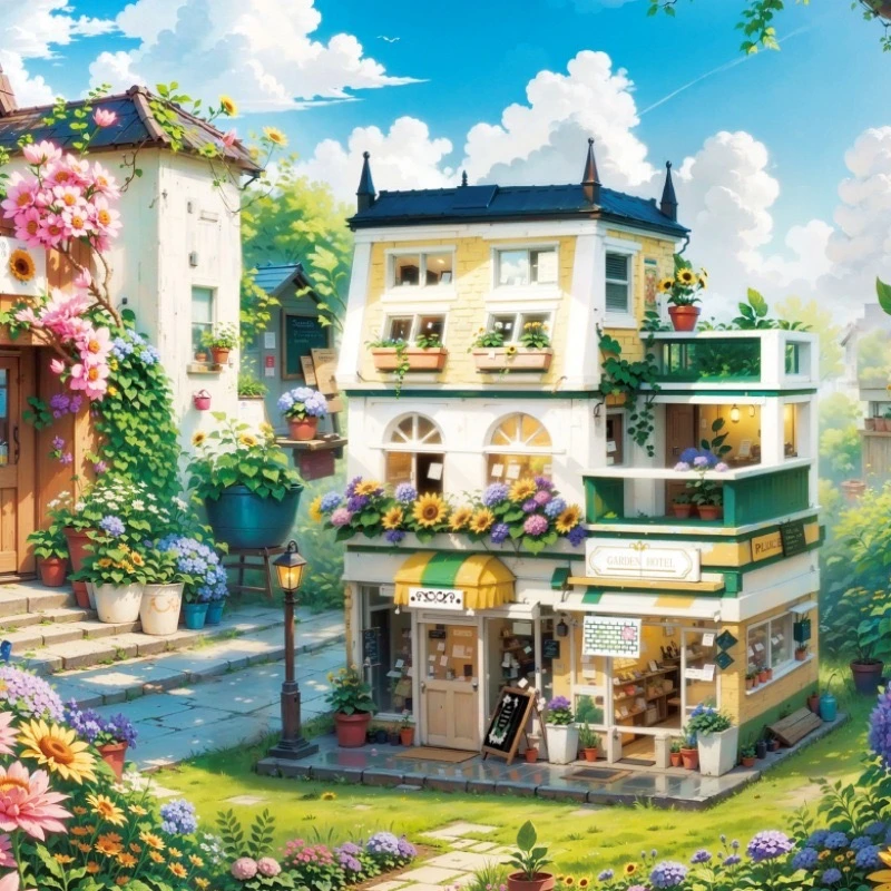 哲高积木花园酒店城市街景摆件儿童益智拼装模型玩具男女生日礼物