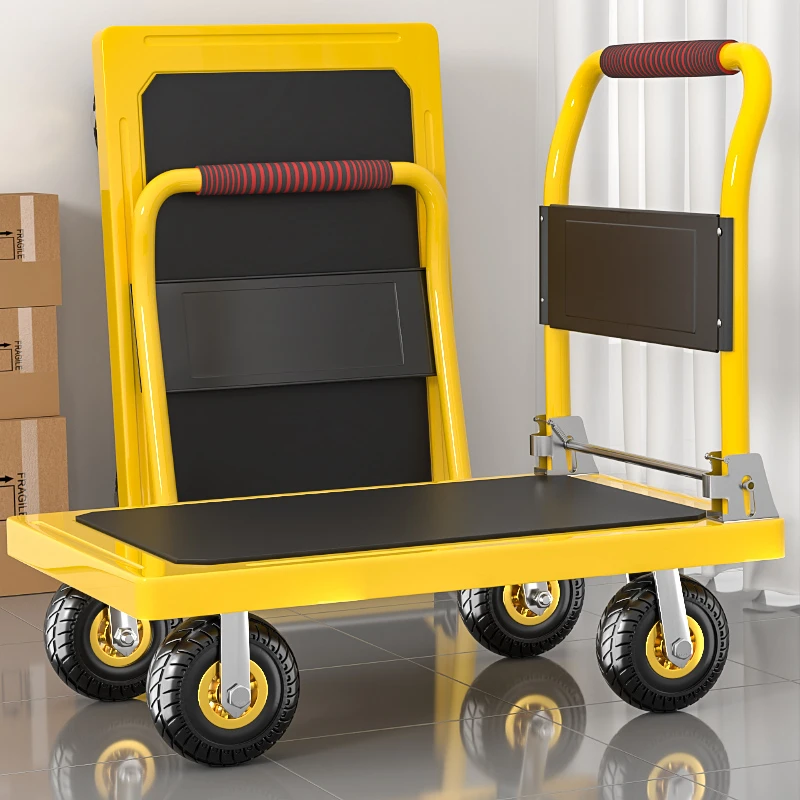 小推车拉货平板车搬运车拖车家用四轮围栏手推车静音折叠轻便拉车