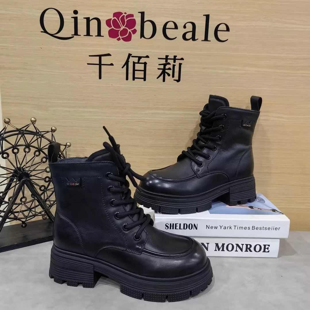 Qin&beale/千佰莉 时尚百搭 原皮原毛 马丁 羊毛 女棉靴 Y1199