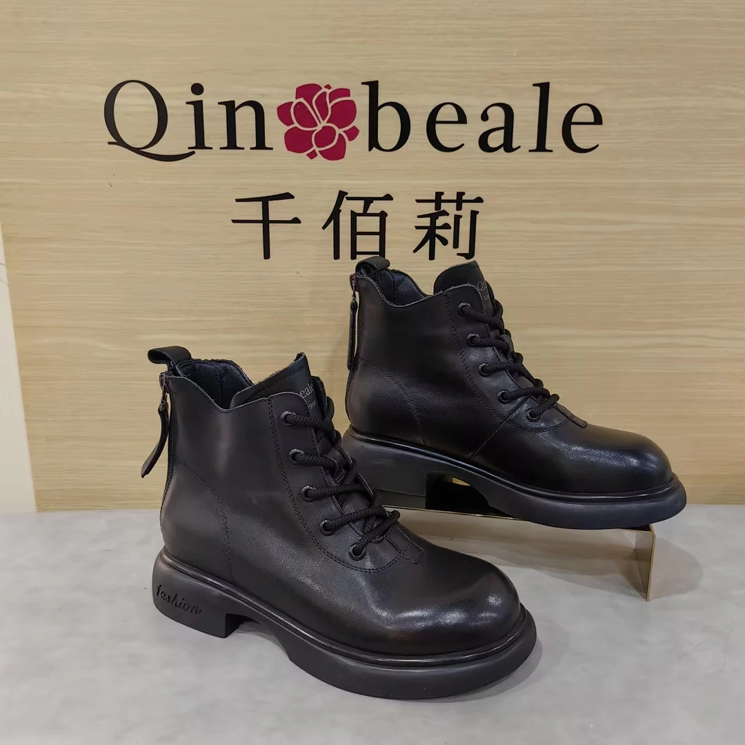 Qin&beale/千佰莉 橡胶底 平底真皮 牛皮 舒适 薄棉靴 B1226