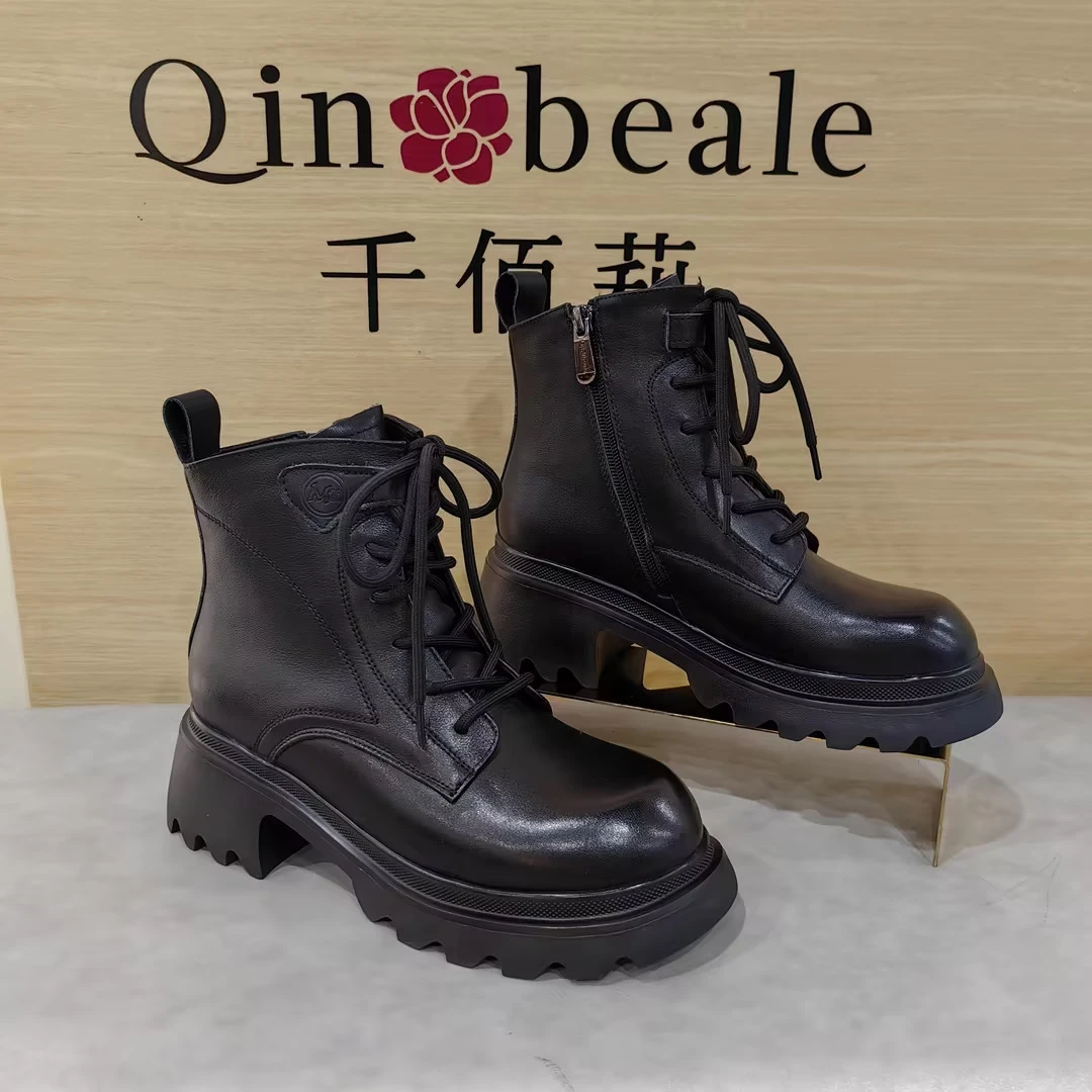 Qin&beale/千佰莉 超轻发泡底 厚底真皮 牛皮 马丁 大棉靴 D1407