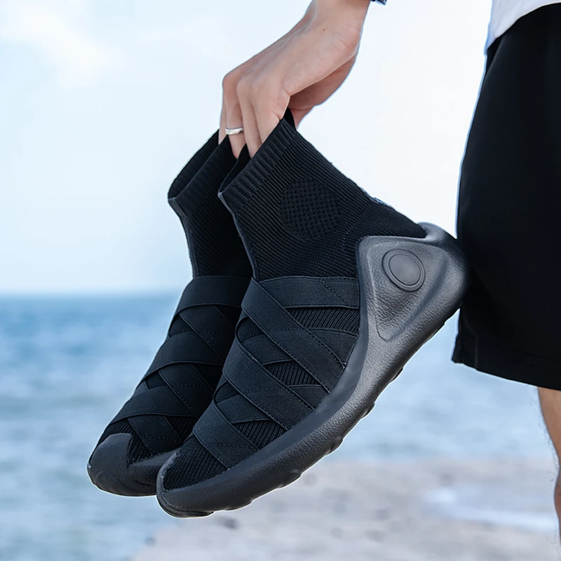 韦德悟道男鞋黑武士23年夏季新款网面透气休闲舒适高帮袜子鞋运动