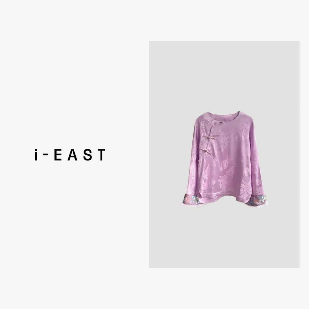 i-EAST 浮影生花~新中式提花刺绣袖口衬衣-3D T12088