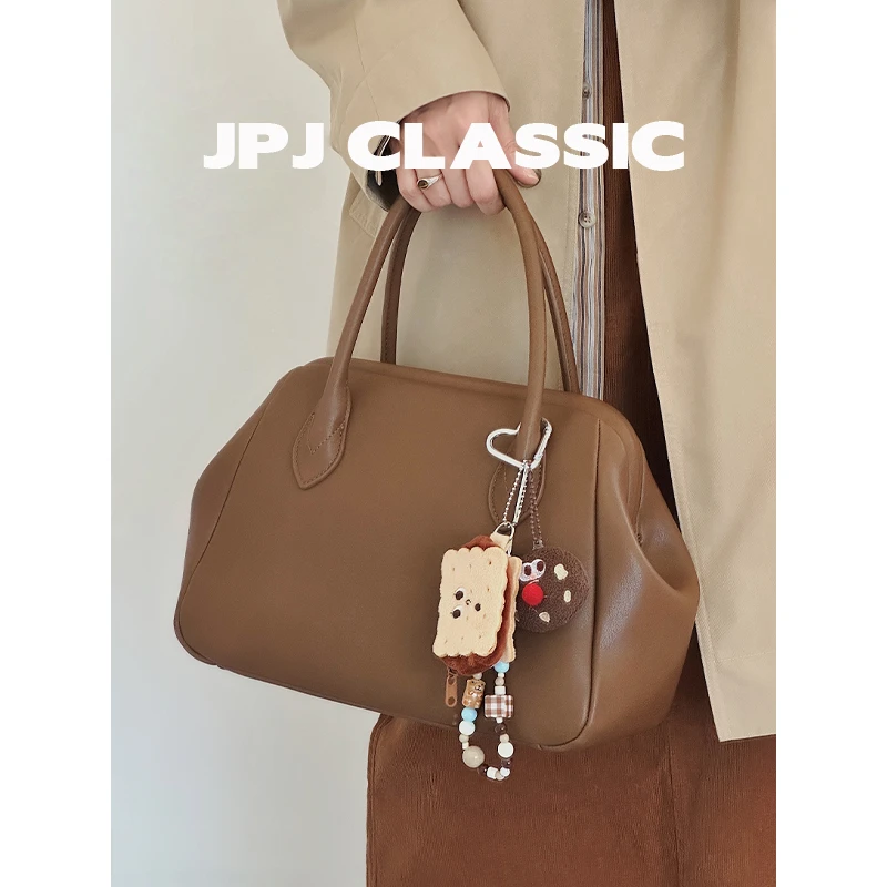 jpj植鞣牛皮贝壳包女简约ins风手提包单肩斜挎夹子包1724