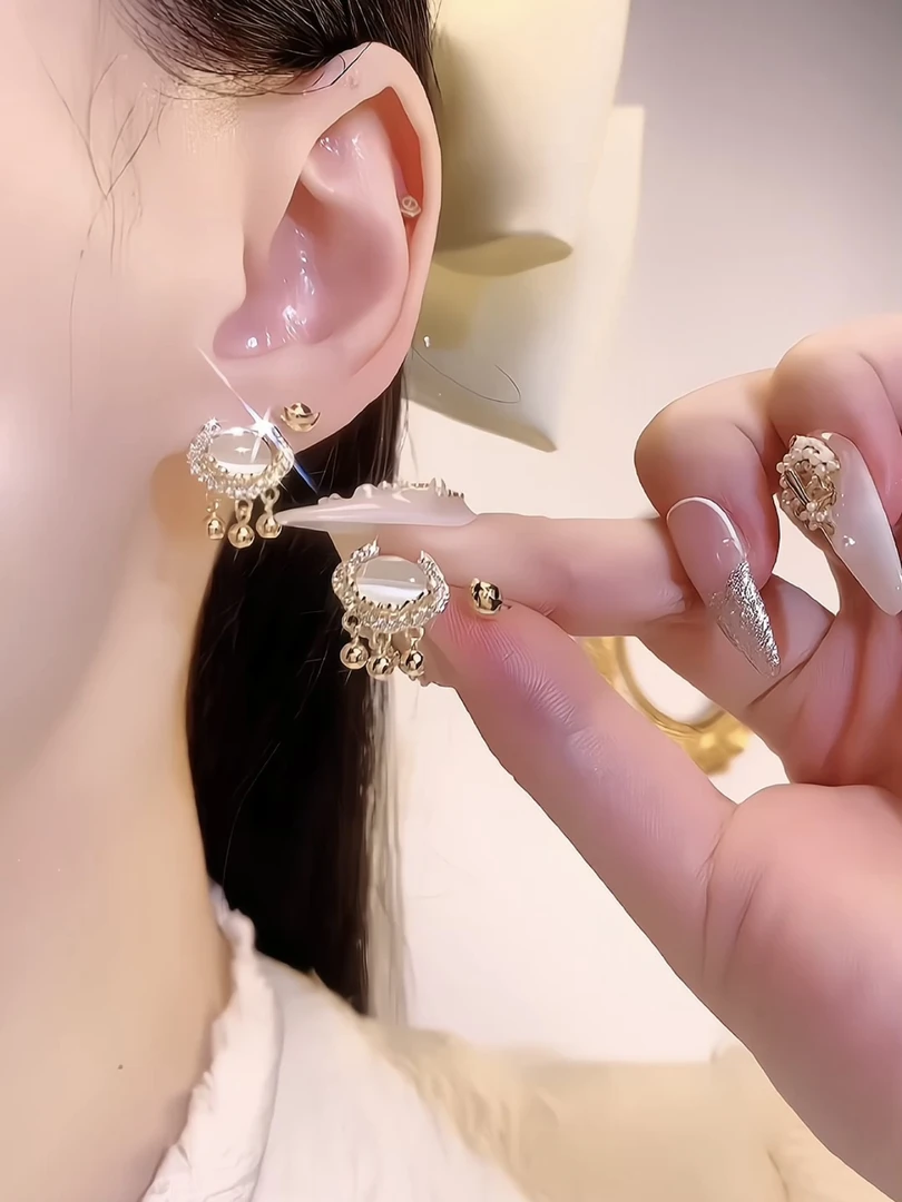 铜合金耳饰 一对元宝+一对平安锁造型小众时尚精致简约气质耳环