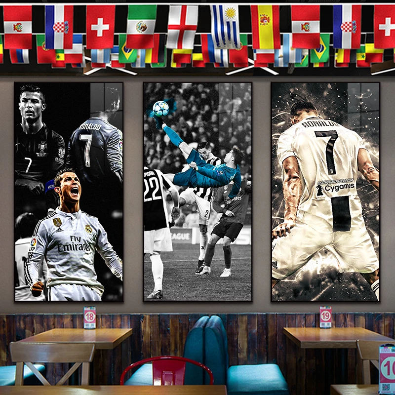 足球挂画梅西C罗世界杯海报体彩店墙面装饰画体育明星背景墙壁画