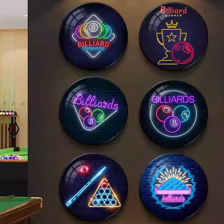 台球厅晶瓷装饰画桌球室霓虹色彩挂画轻奢俱乐部台球室装饰壁画