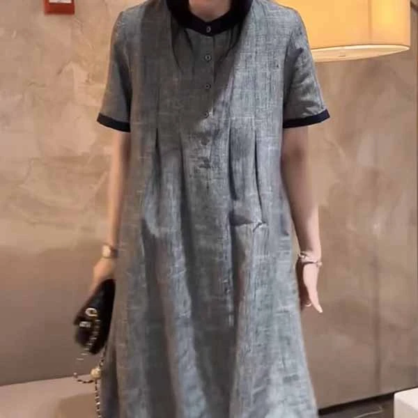 2024夏季新款宽松显瘦休闲透气清新时尚复古高级感女士中长裙RR66