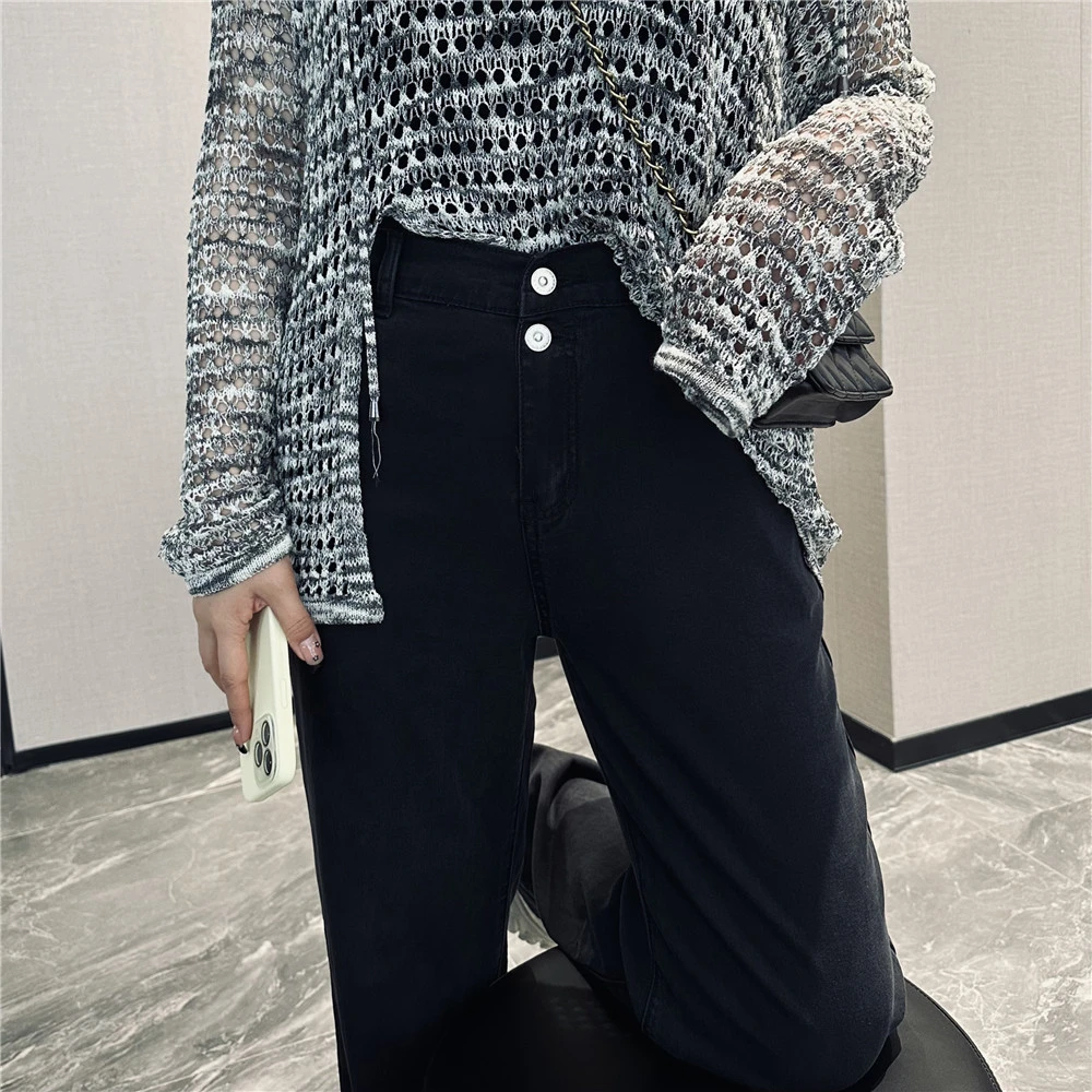 夏季新品加大码女装胖mm显瘦薄款显瘦牛仔阔腿裤休闲长裤D5239-QJ