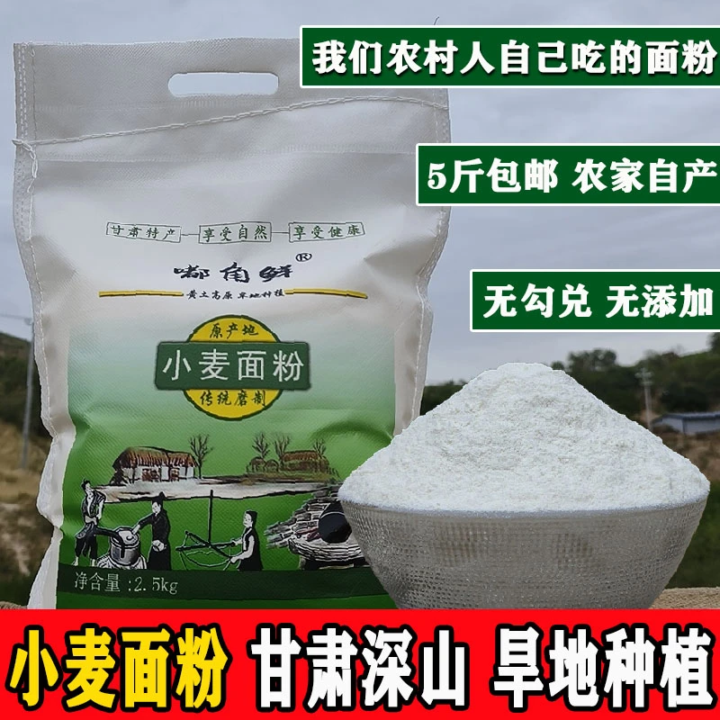 嘟角鲜甘肃农家小麦面粉5斤 定西会宁旱地农村自家吃