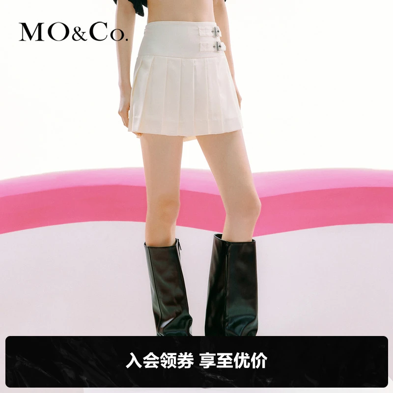 MOCO秋设计感小众金属扣饰宽边压褶短裤裙裤女时尚女装MBB2SOTT12