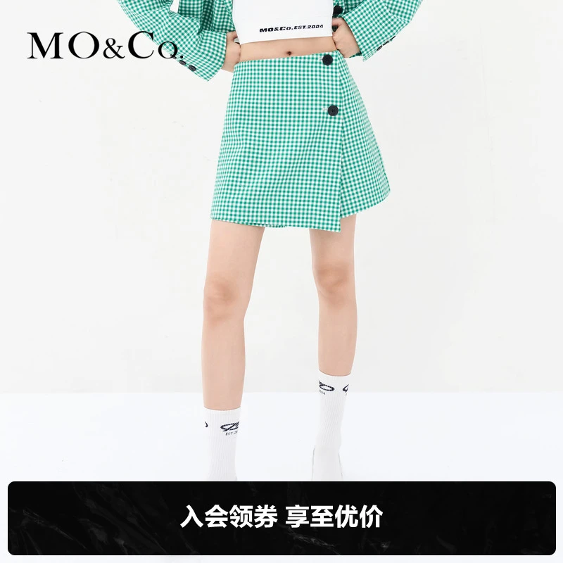 MOCO夏季解构拼接千鸟格高腰短裤MBB1SOTT03
