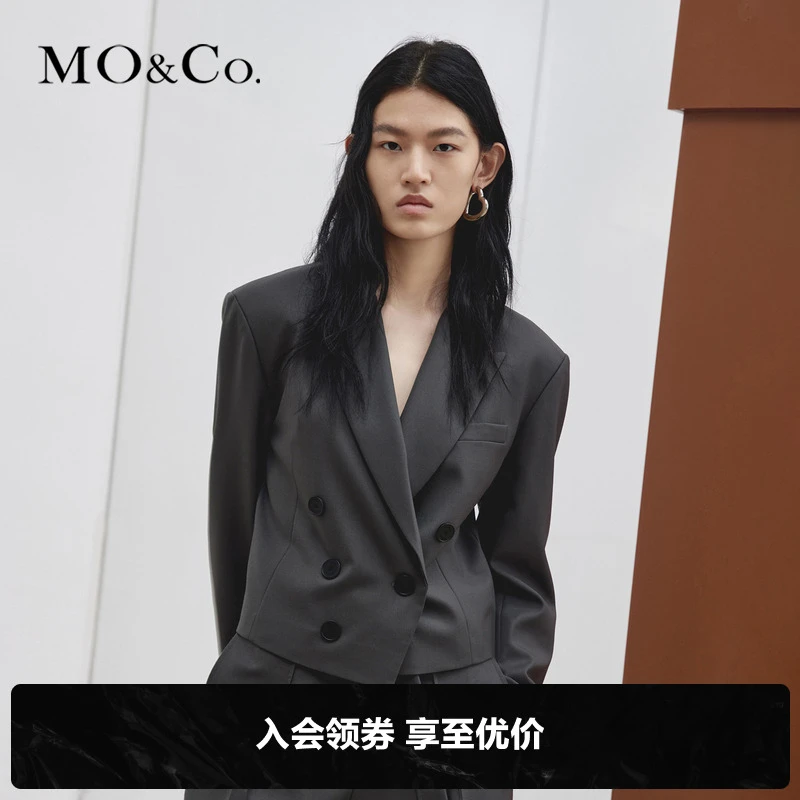 MOCO秋季四色戗驳领短款西装外套设计感时尚MBB3BLA002