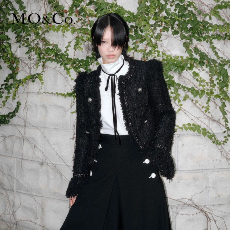 MOCO冬MUNN设计师联名系列重工编织毛边流苏外套MBC4COT027