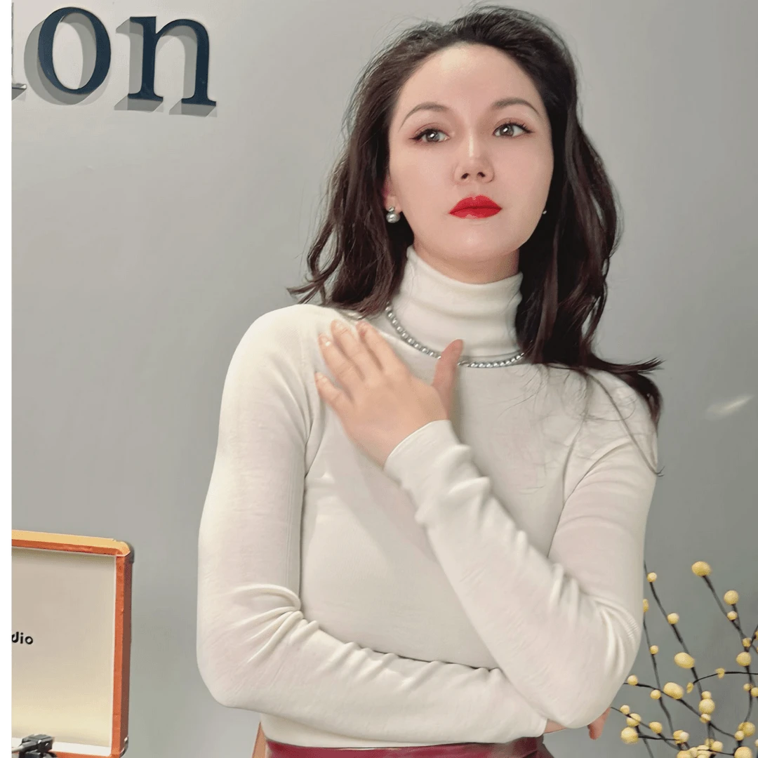 自由领修身精品针织羊毛打底衫显瘦