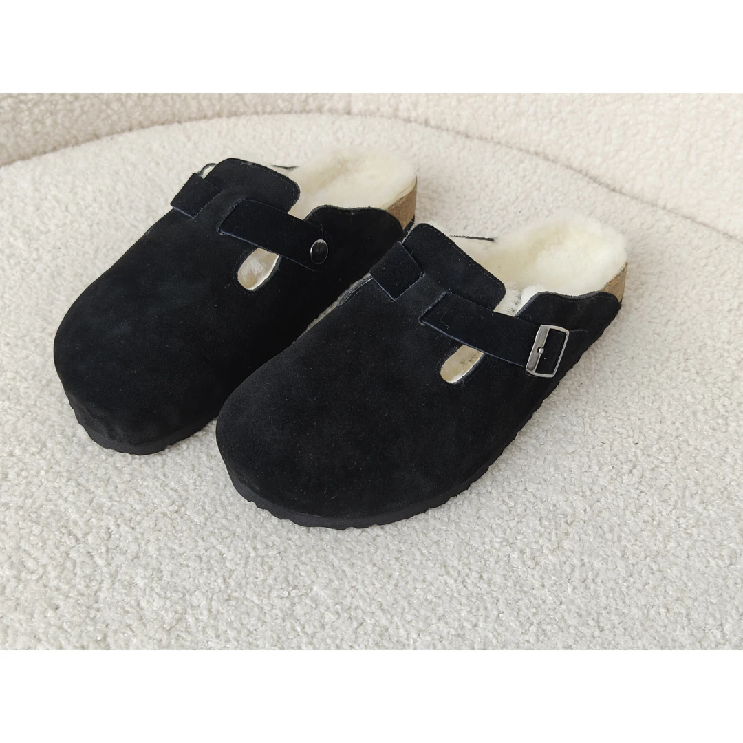 老王甄选 冬季新款 日常简约舒适保暖女生平底毛毛博肯拖鞋