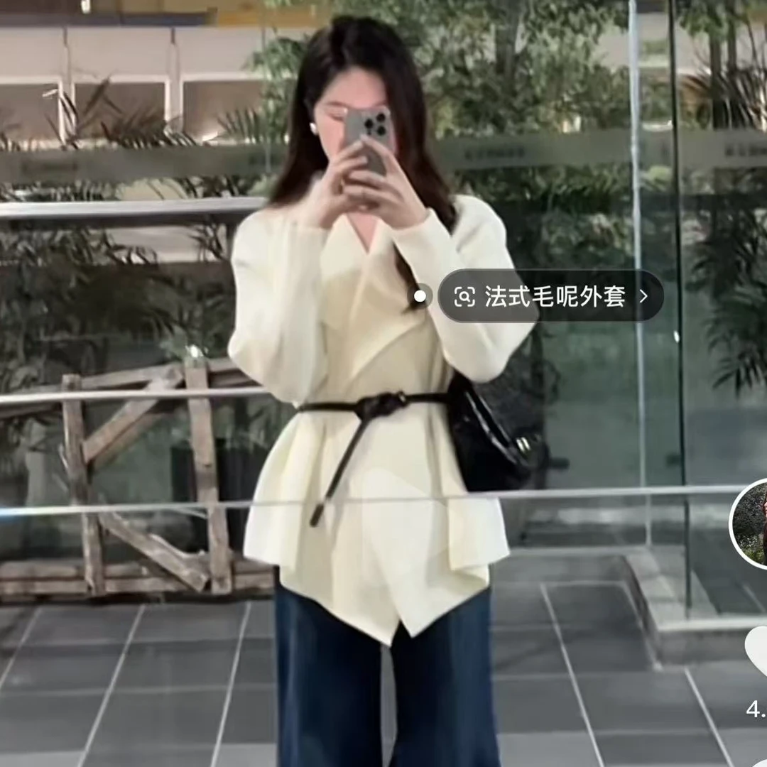 韩系慵懒风不规则纽扣绑带针织开衫