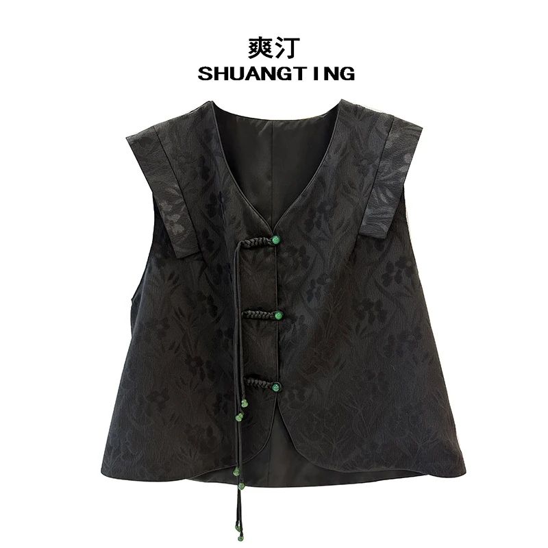 Jokara/丘可儿【小飞袖】高定系列马夹马甲复古盘扣民族风背心中式