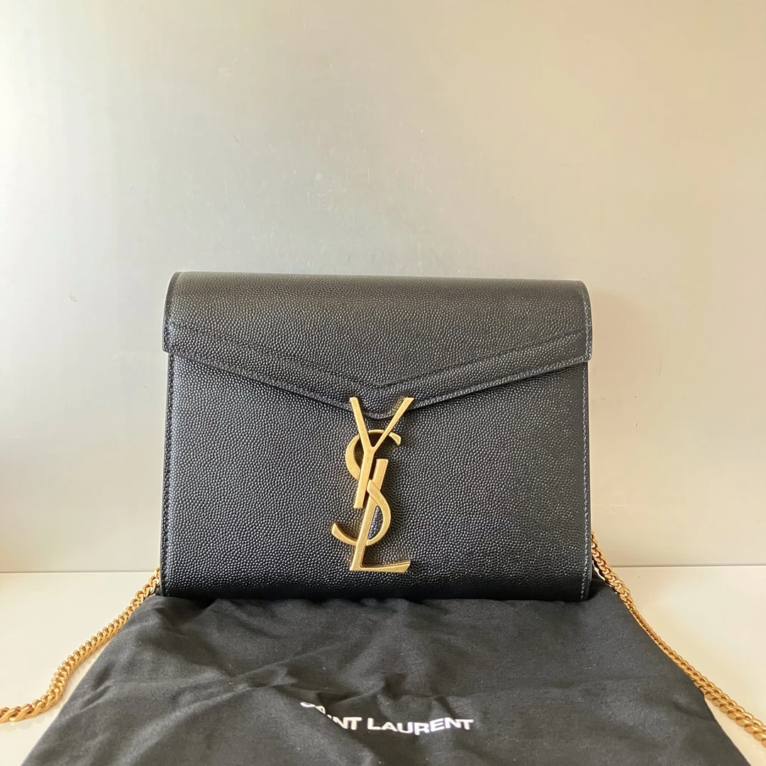99新 YSL/圣罗兰 黑金荔枝纹信封woc 99新 陈辰奢选