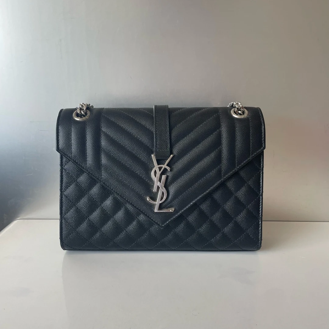 95新 YSL/圣罗兰 信封包黑银中号 98新 奢选陈辰