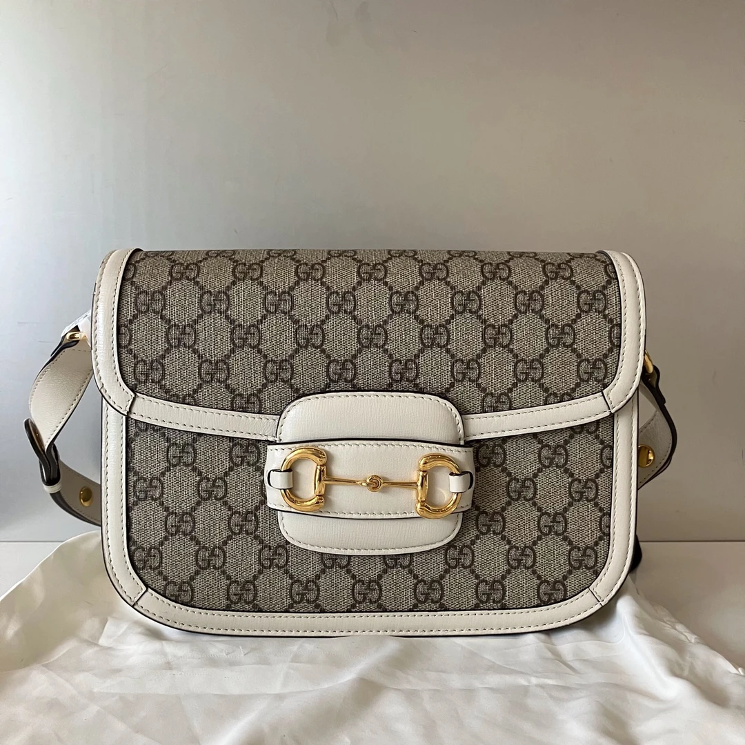 99新 GUCCI/古驰 1955白色马鞍包中号98新 陈辰奢选