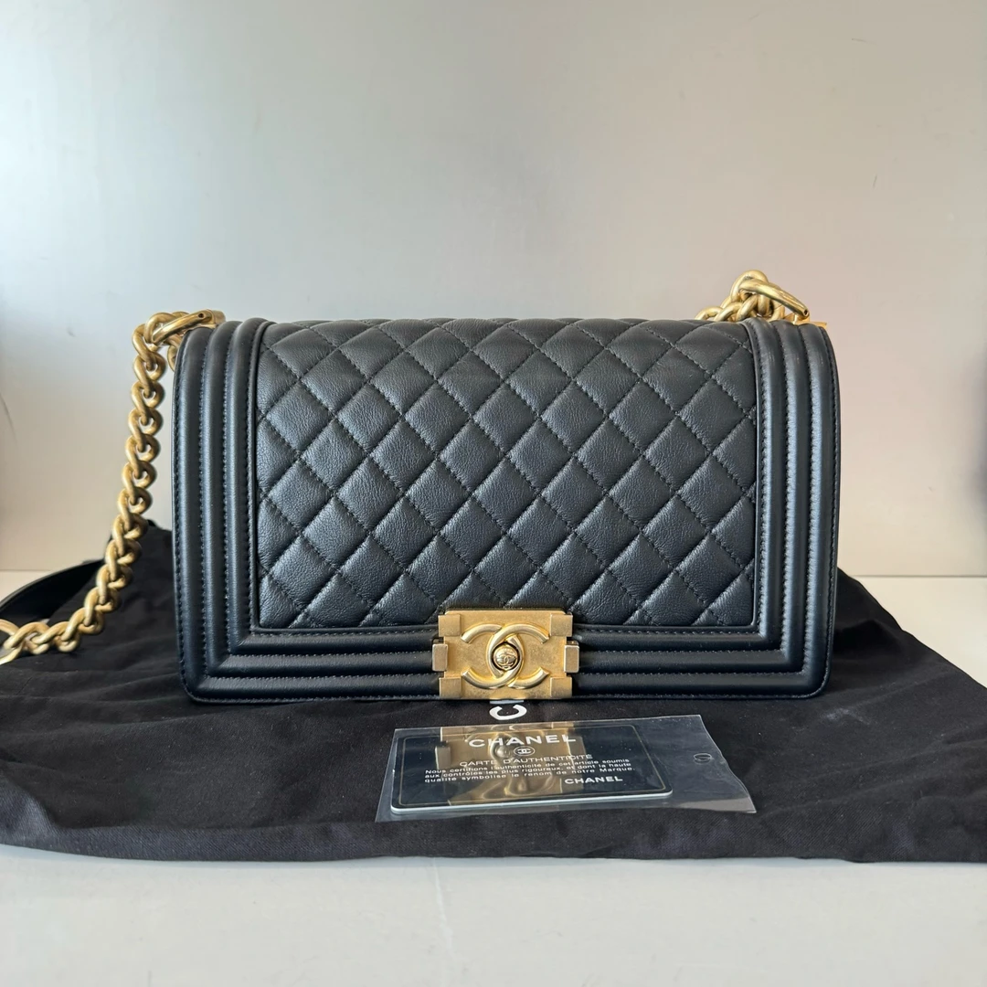 95新 Chanel/香奈儿 leboy黑金中号牛 98新 陈辰奢选