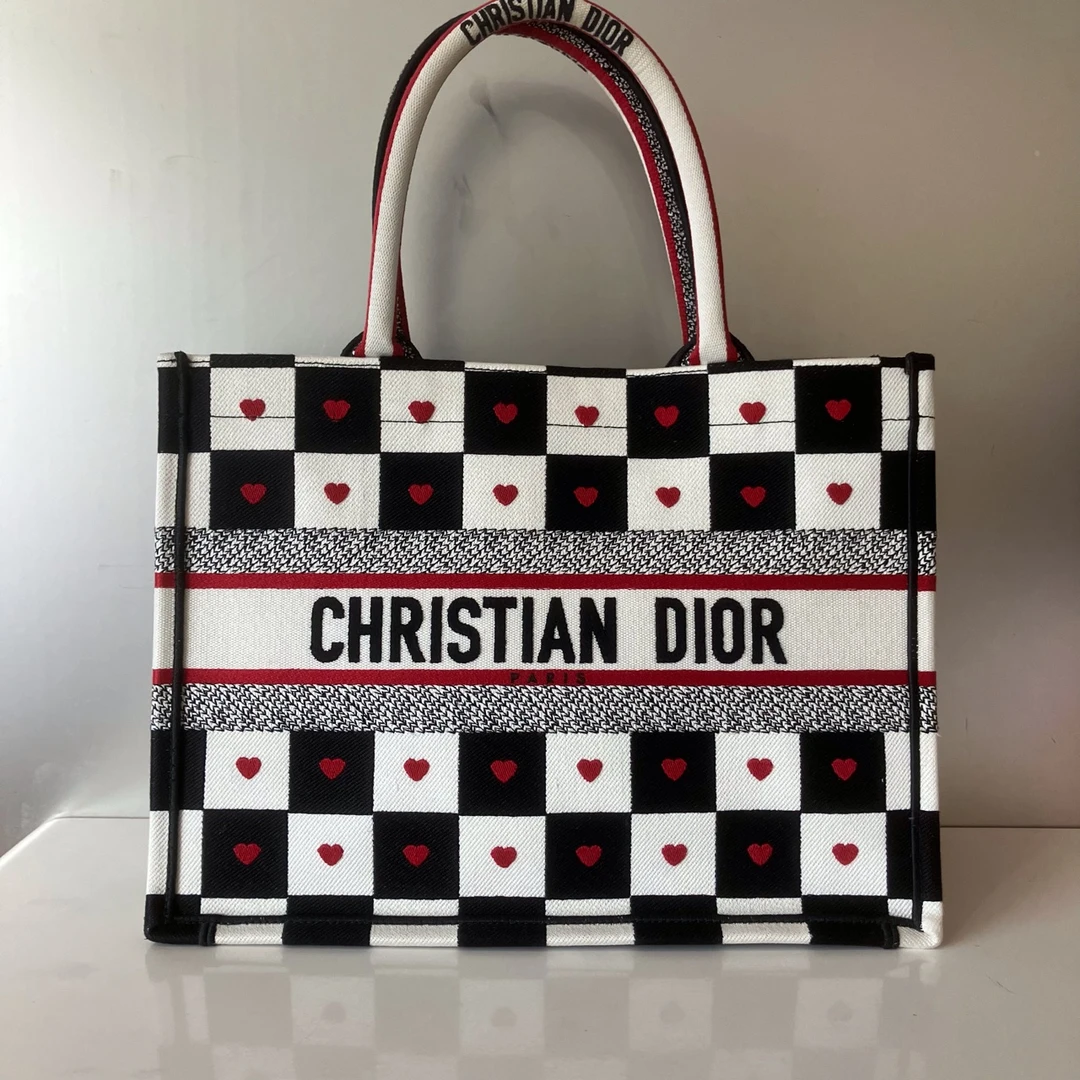 99新 DIOR/迪奥 棋盘格红心托特中号包 99新 陈辰奢选