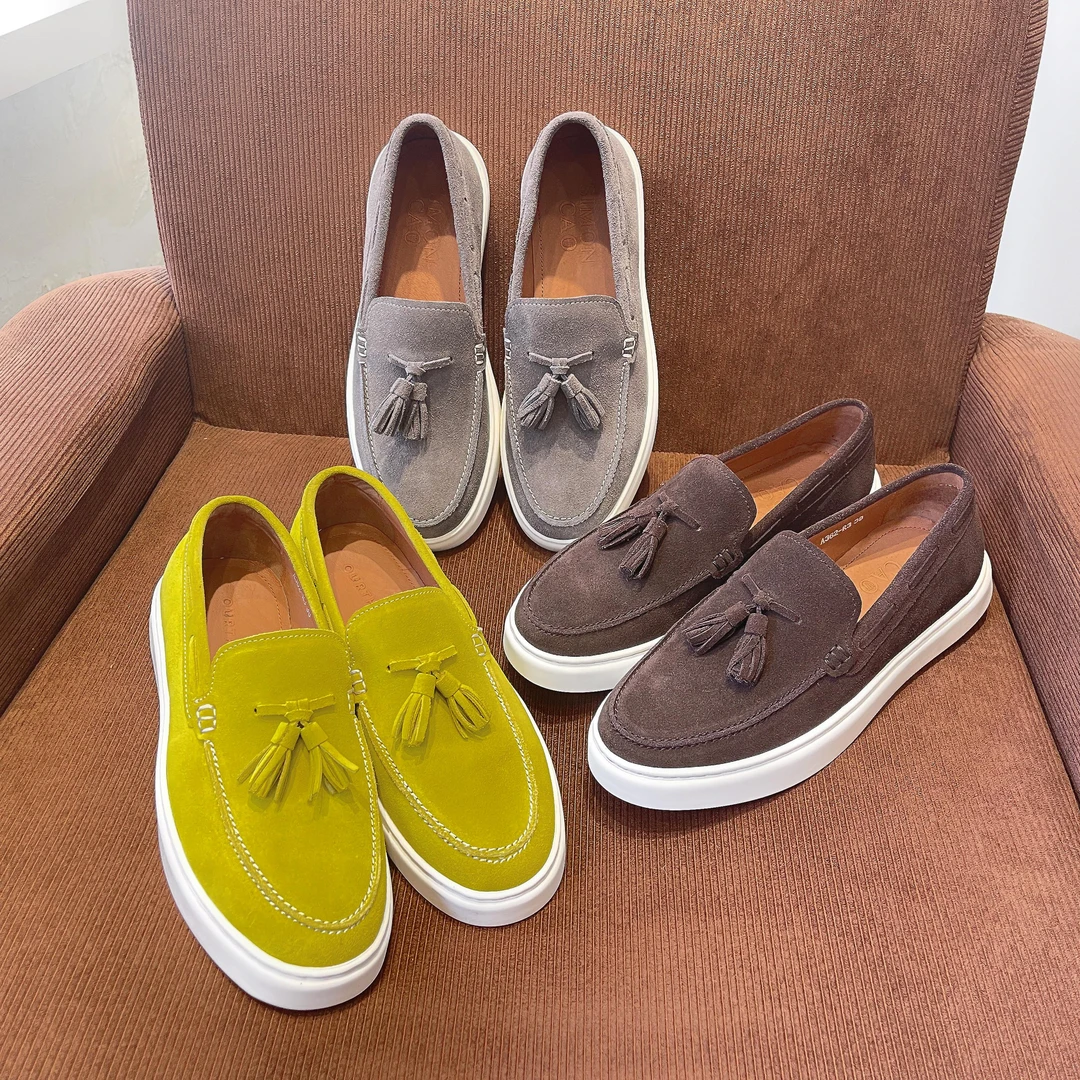 【西蒙曹】-男士经典时尚休闲低帮真皮翻毛皮一脚蹬流苏乐福鞋