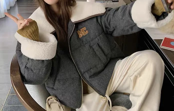 欧货女装潮牌秋冬新款娃娃领加厚白鸭羽短款外套