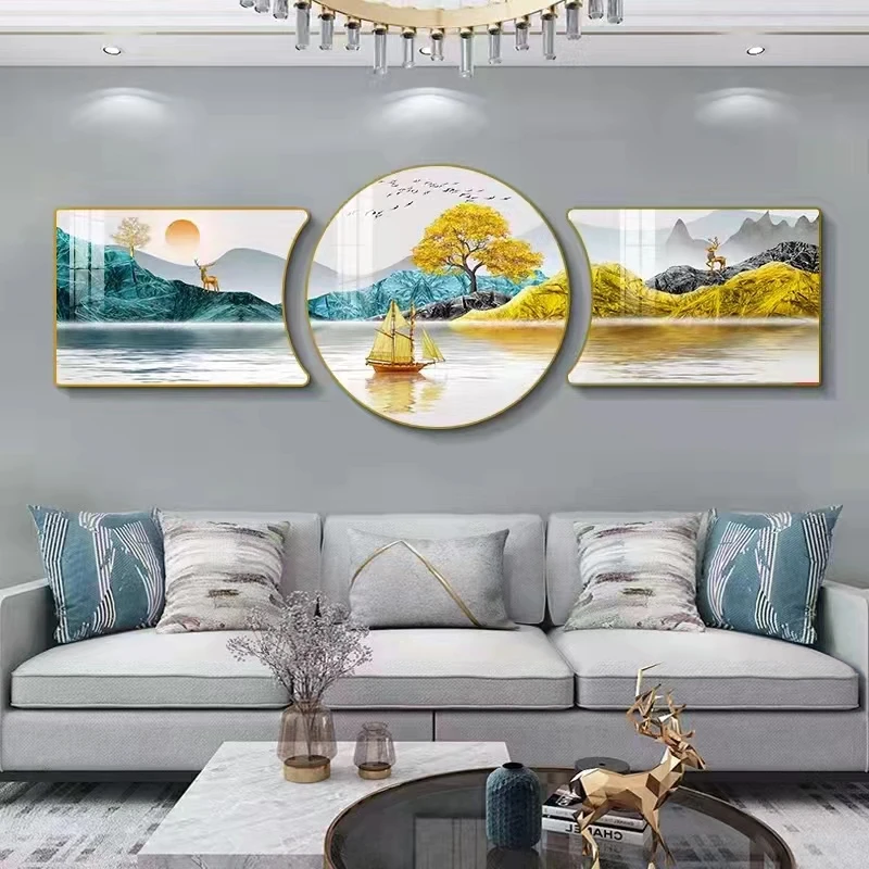 【富水金山】客厅三联环保树脂边框超薄艺术轻奢简约现代晶瓷