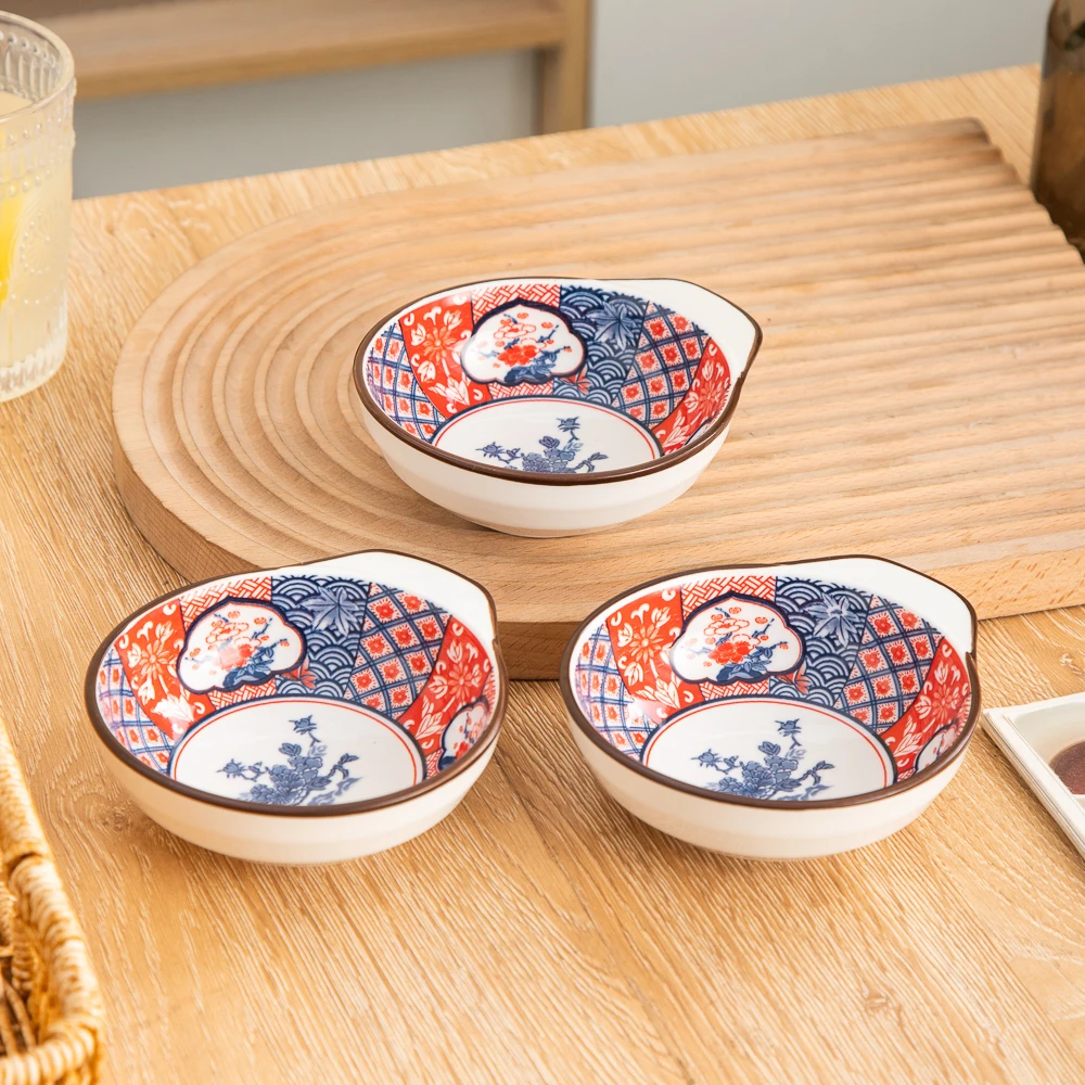 万里烧系列清新大气高颜值家用陶瓷餐具调味匙碟小吃碗（3个装）