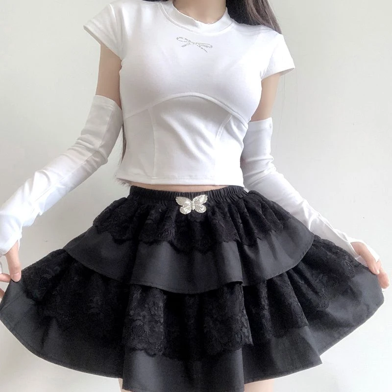 甜嗑原创美式复古学院风蛋糕裙蓬蓬裙jk制服显瘦辣妹夏季可爱套装