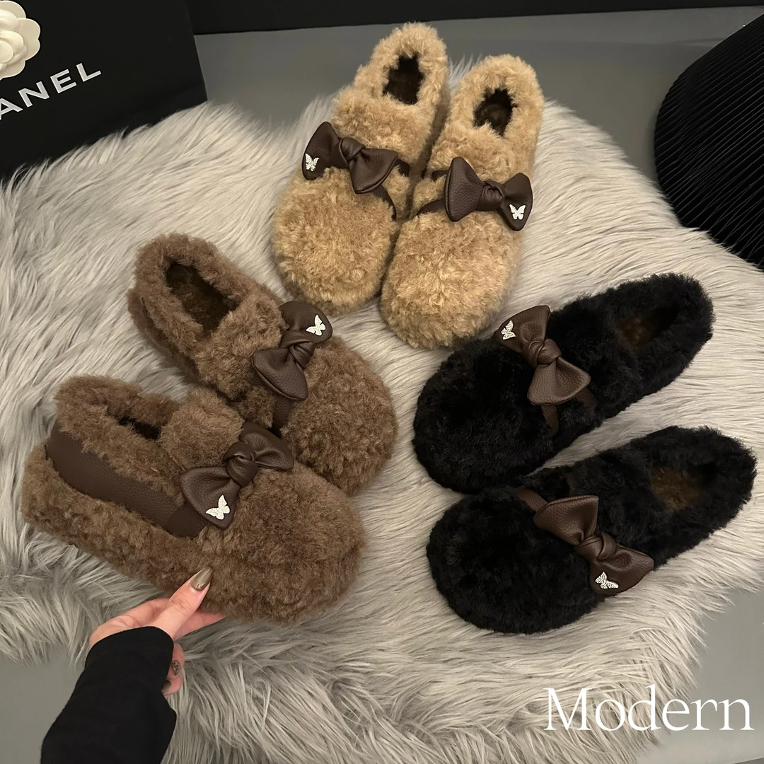 厚底蝴蝶结加绒小个子增高全包保暖女外穿2024秋新百搭棉鞋6cm