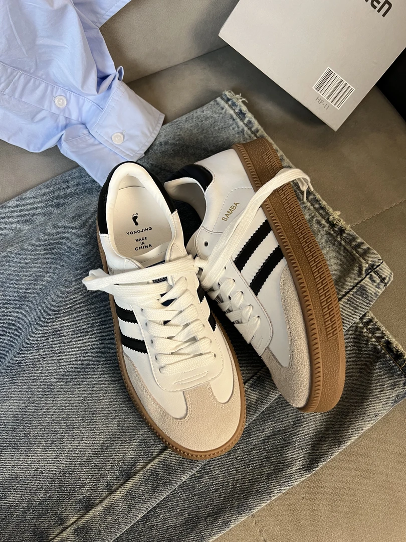 断码捡漏 经典百搭厚底休闲鞋黑白色复古小众德训鞋平底版鞋ins