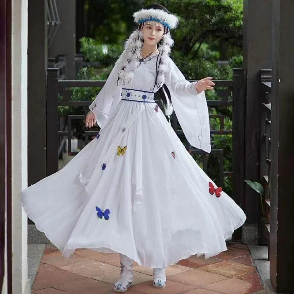 影视还珠格格古装香妃同款衣服蝴蝶飞飞含香服装毛毛帽子白色新款