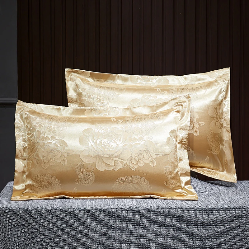 全棉提花单只枕套48×74cm/双人枕欧式贡缎高档成人枕头套一对家用