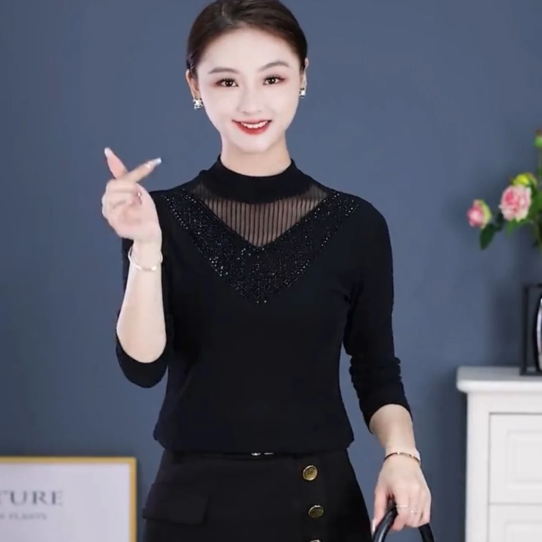 修身百搭黑色显瘦洋气时尚长袖气质春季新款打底衫遮肉半高领大码