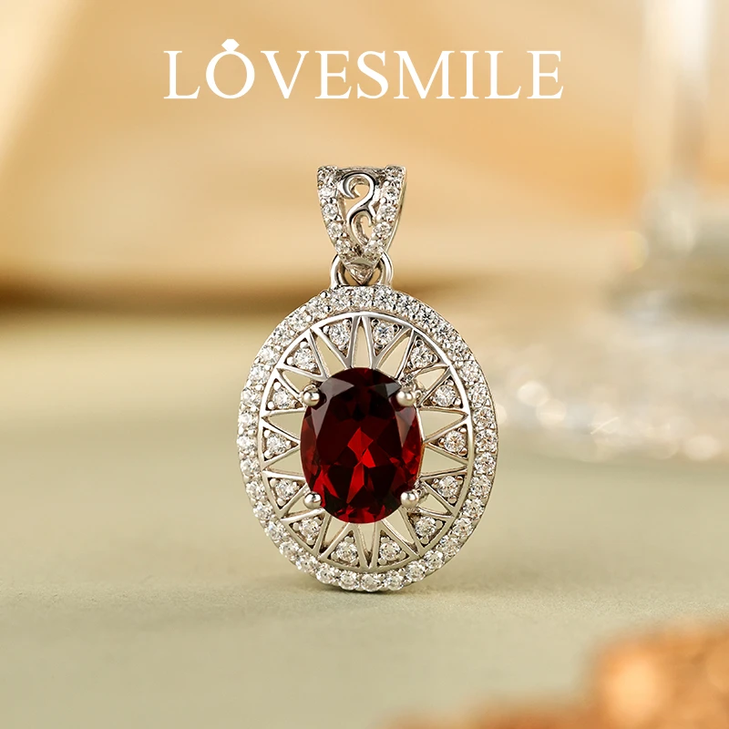 925银镶天然石榴石吊坠红色镶嵌时尚经典气质17号无证书