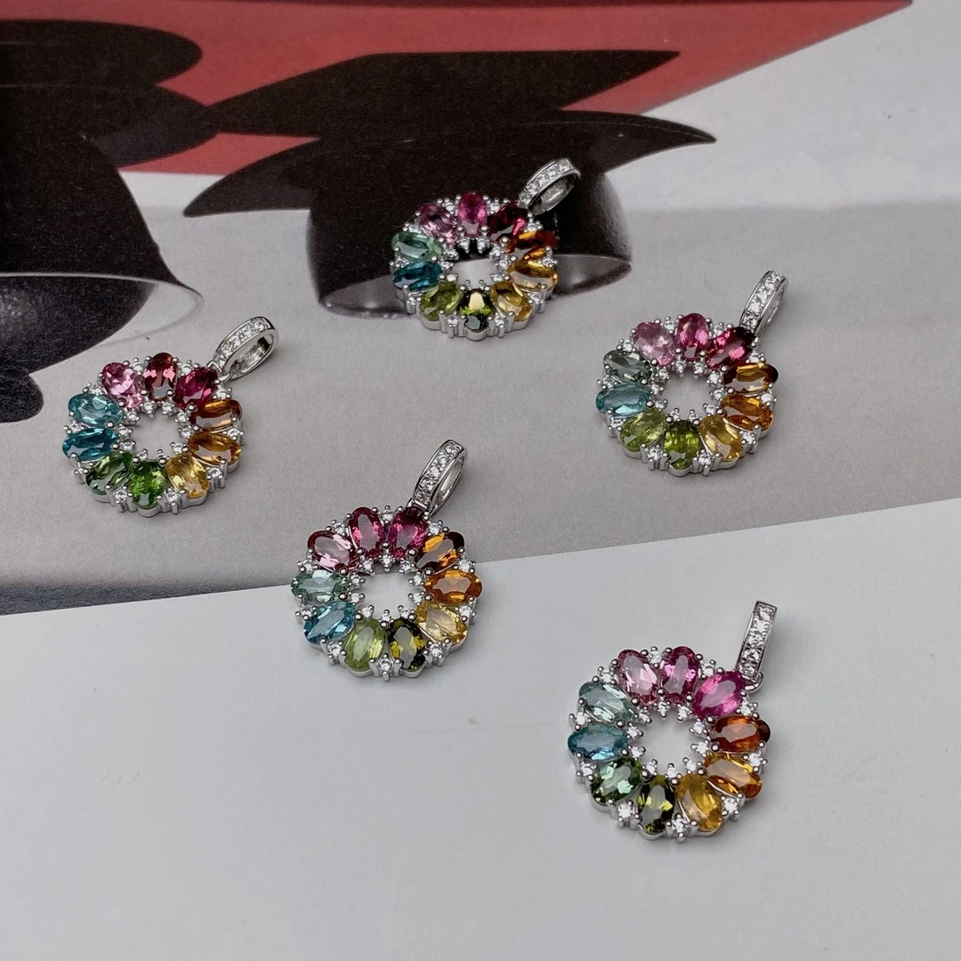 S925银碧玺吊坠简约精致轻奢彩虹色多样性发货1件