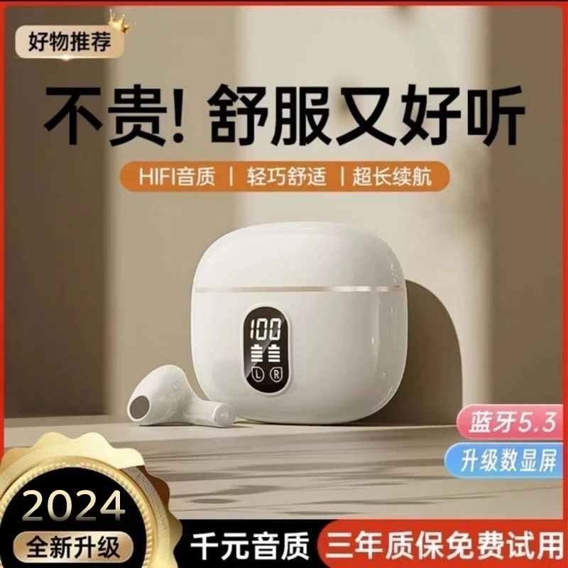 【900小时续航】新款2024半入耳耳机蓝牙无线耳机超长续航降噪通用