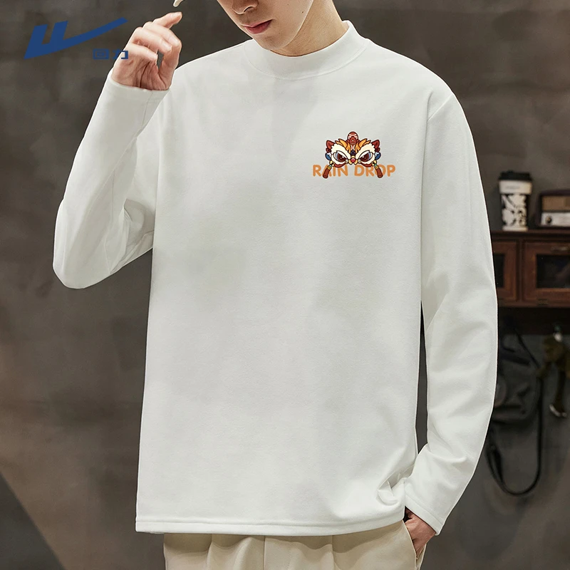 回力德绒半高领长袖t恤男秋冬季宽松百搭青少年保暖潮牌打底衫男