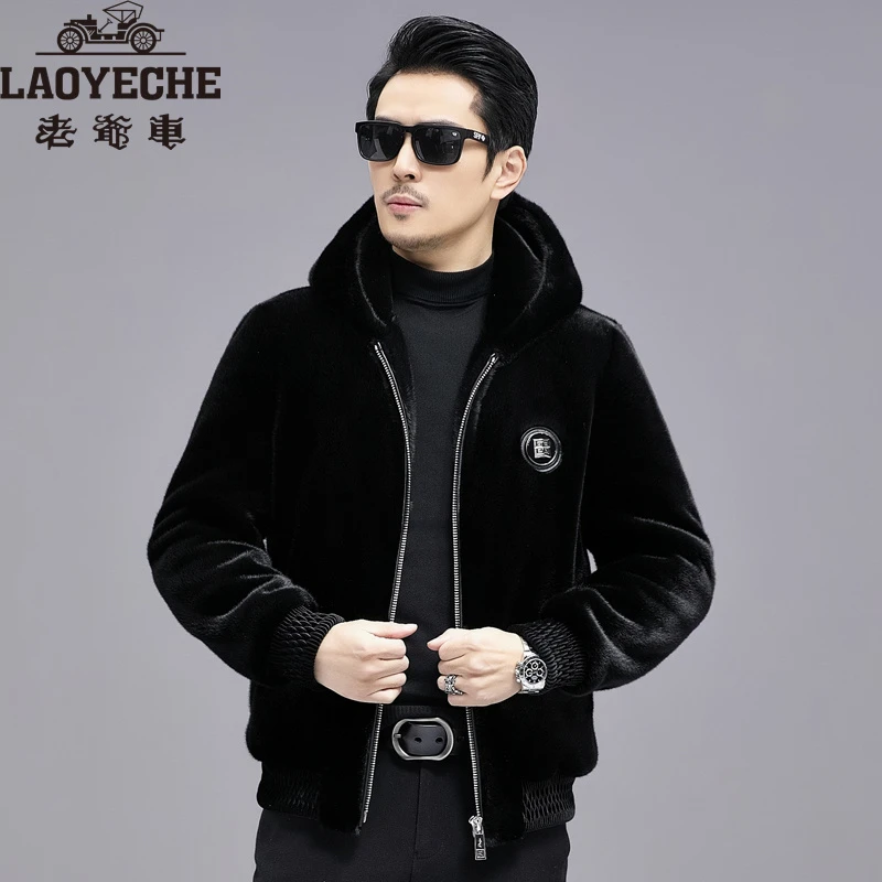 LAOYECHE/老爷车海宁新款男士连帽修身夹克外套韩版黑色冬季男装