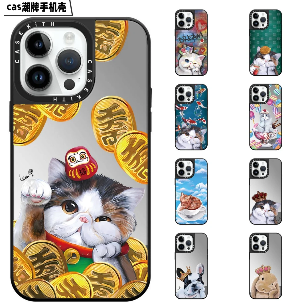 苹果手机壳潮牌个性招财猫手机壳网红创意镜面招财猫亚克力手机壳