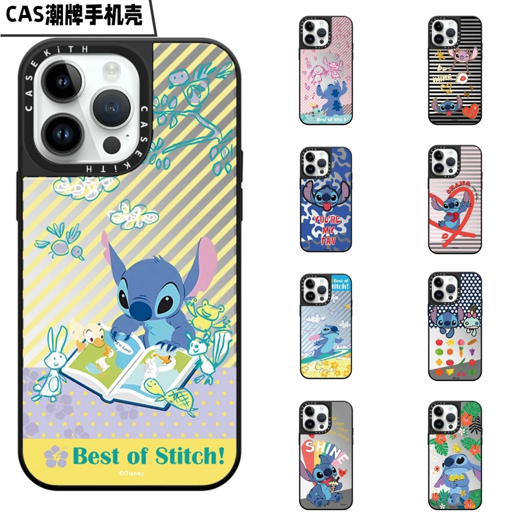 【潮牌动漫】苹果13系列可爱卡通史迪仔创意镜面亚克力防摔手机壳