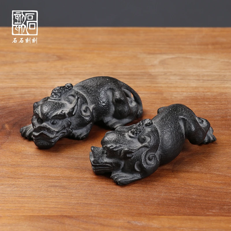 石石刻刻手工天然乌金石貔貅茶宠摆件精品可养茶台茶玩茶具创意